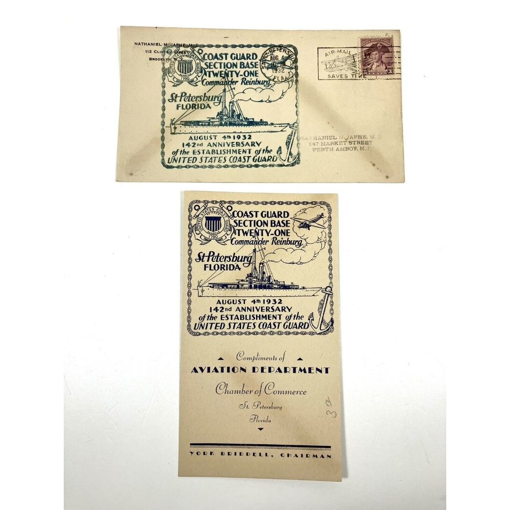 1932, 142nd Anniv. U.S Coast Guard Aviation St. Pete, FL Letter Envelope Stamp